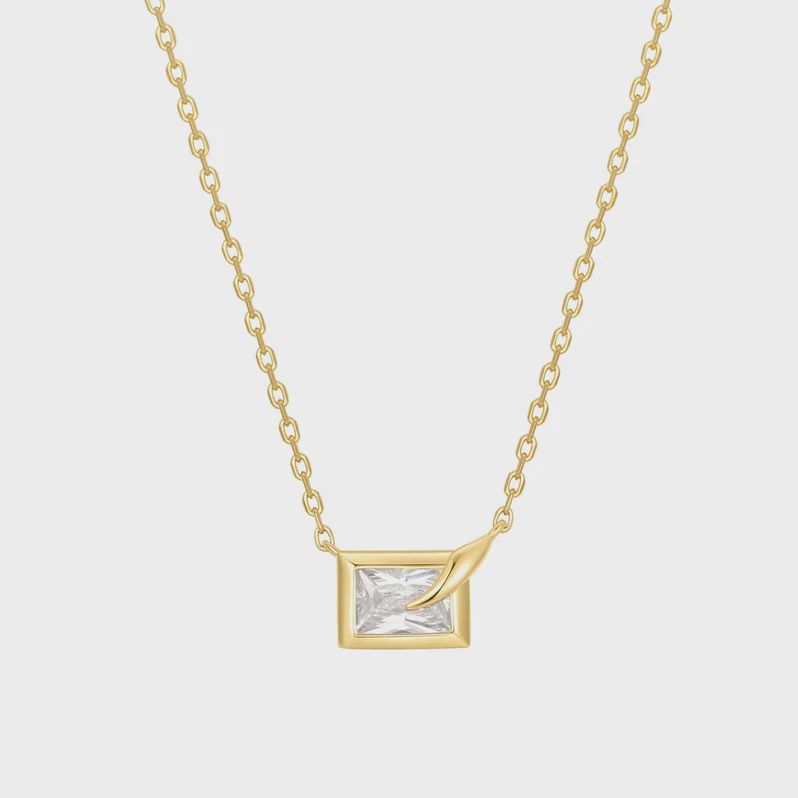 Gold Sparkling Bezel-Set Cube Necklace