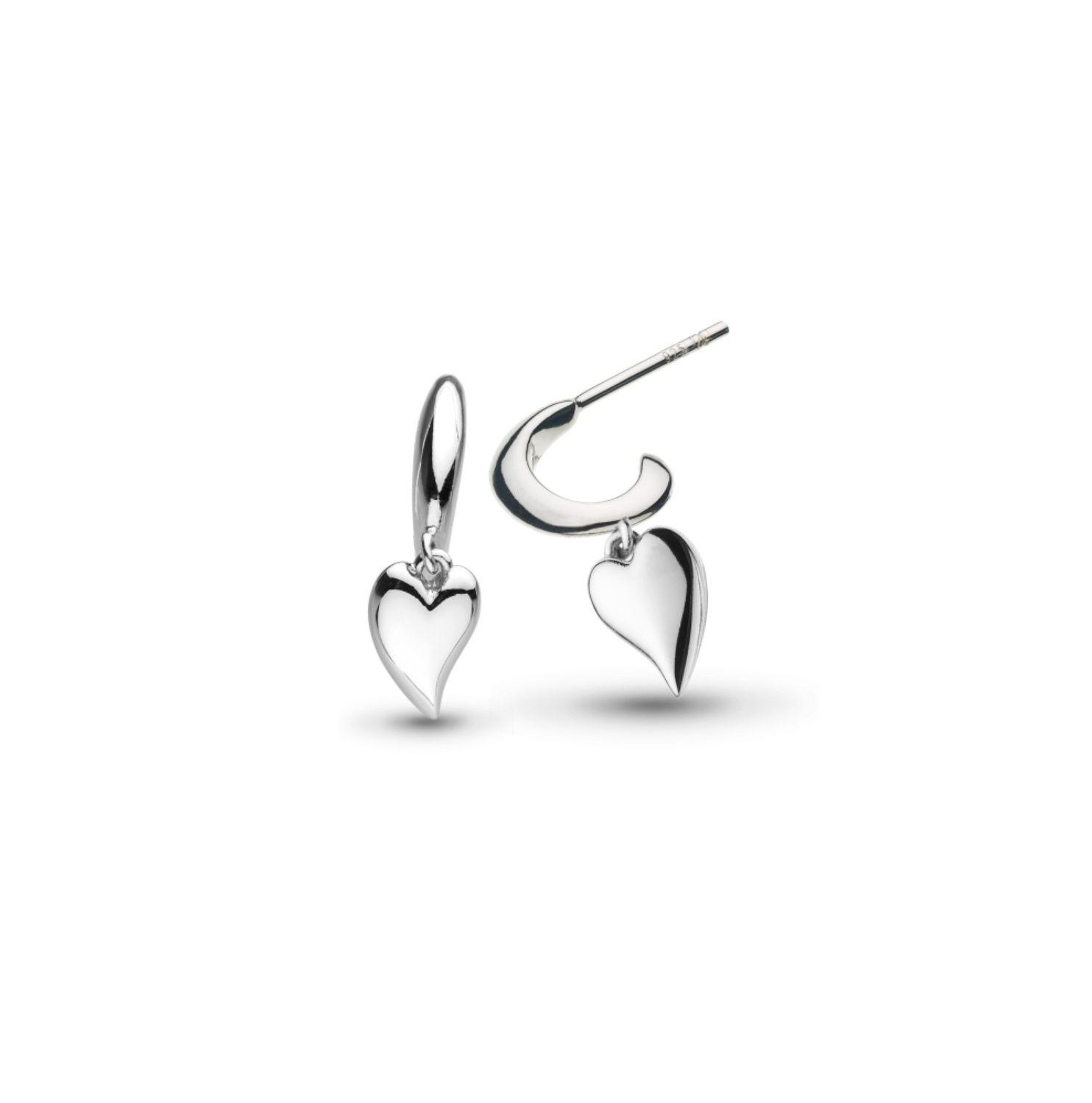 Desire Kiss Silver Mini Heart Semi Hoop Stud Drop Earrings