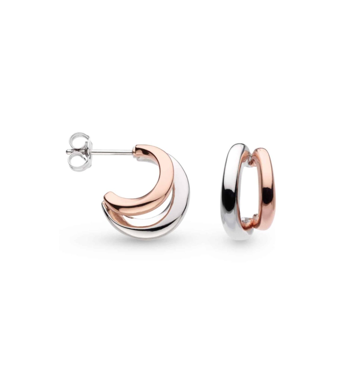 Kit Heath Bevel Cirque Link Blush Silver And Rose Gold Plate Semi Hoop Stud Earrings