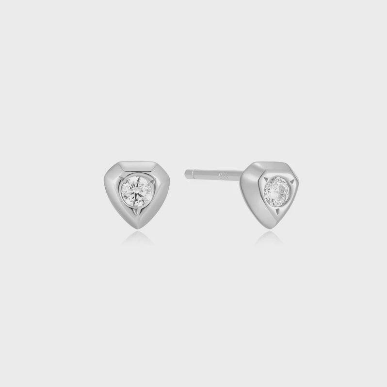Sparkling Shield Stud Earrings, Metal: Sterling Silver