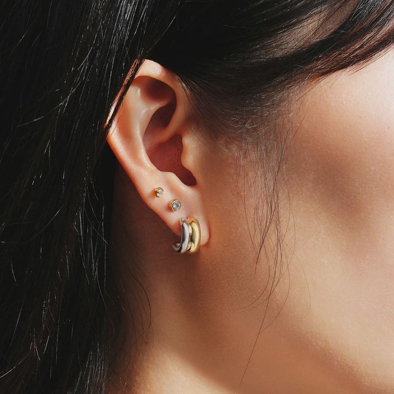 Two-Tone Duet Mixed Huggie Hoop Earrings