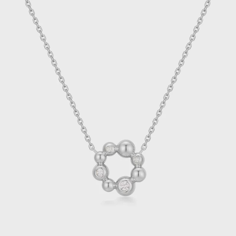 Asymmetric Beaded Circle Necklace, Metal: Sterling Silver