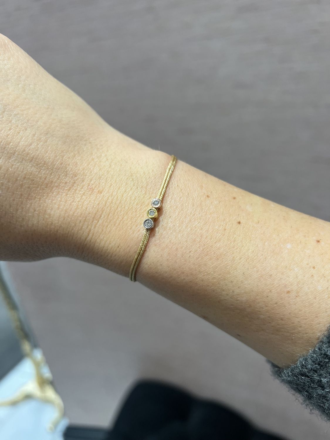 Love Lab Triple 0.05ct Round Brilliant Cut Lab-Grown Diamond Nylon Cord Bracelet - Gold Love Lab Triple 0.05ct Round Brilliant Cut Lab-Grown Diamond Nylon Cord Bracelet - Gold