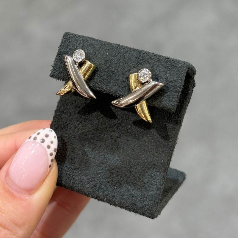 Pre-Owned 18ct Yellow &amp; White Gold  0.24ct Diamond X Stud Earrings