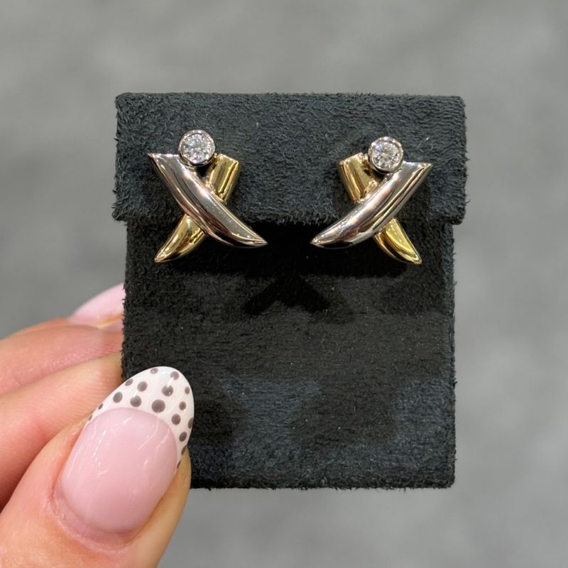 Pre-Owned 18ct Yellow &amp; White Gold  0.24ct Diamond X Stud Earrings