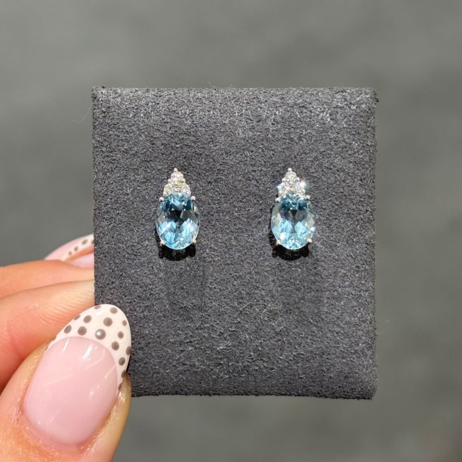 Pre-Owned 18ct White Gold 2.05ct Aquamarine &amp; 0.11ct Diamond Stud Earrings