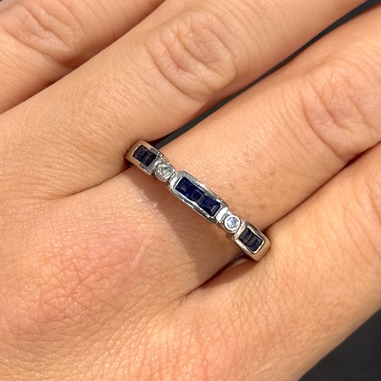 Pre-Owned 14ct White Gold 0.65ct Sapphire & 0.12ct Diamond Eternity Ring Pre-Owned 14ct White Gold 0.65ct Sapphire & 0.12ct Diamond Eternity Ring
