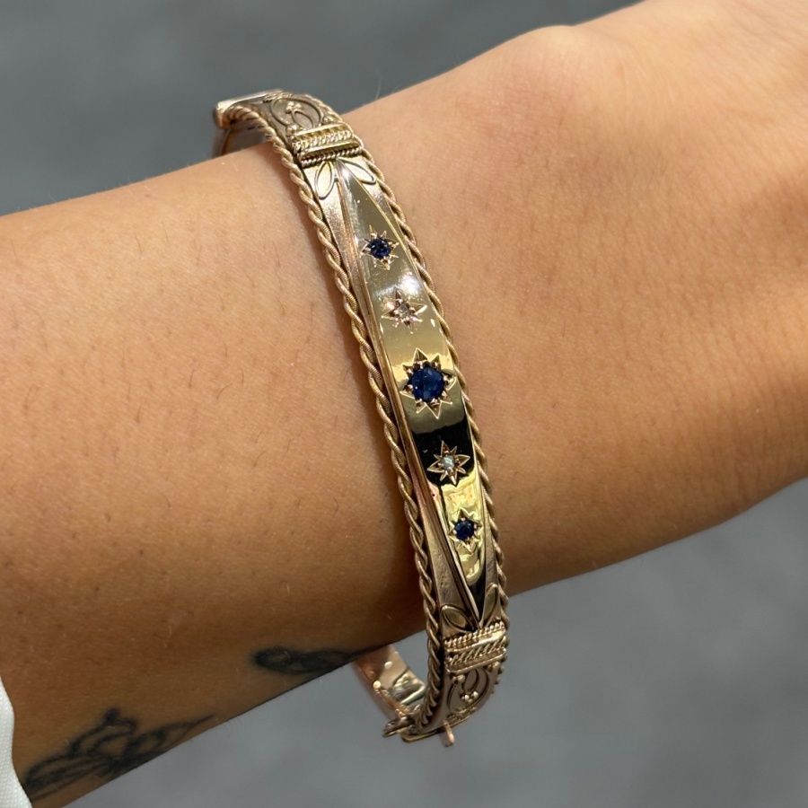 Pre-Owned 9ct Rose Gold Antique Sapphire &amp; Diamond Bangle Circa 1908