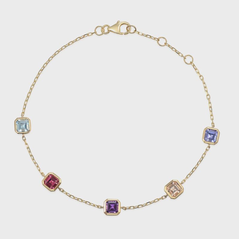 9ct Yellow Gold Octagon Step Cut Multi-Gemstone Rubover Bracelet 9ct Yellow Gold Octagon Step Cut Multi-Gemstone Rubover Bracelet