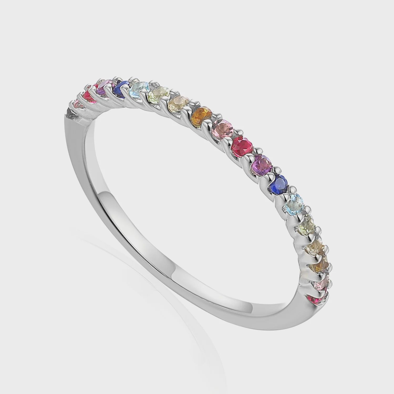 9ct White Gold Fine Multicolour Gemstone Set Eternity Ring