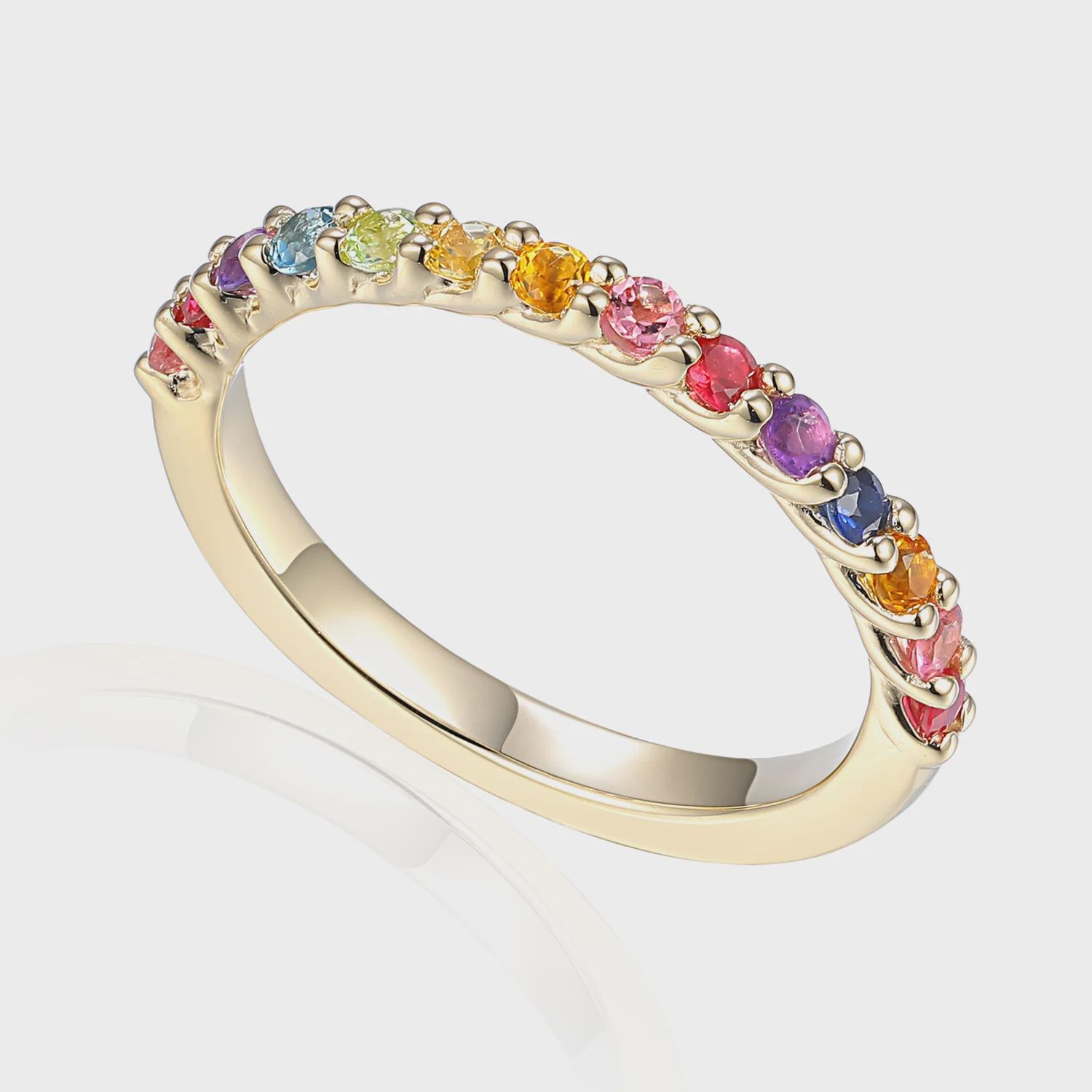 9ct Yellow Gold Claw Set Multi Gemstone Half Eternity Band