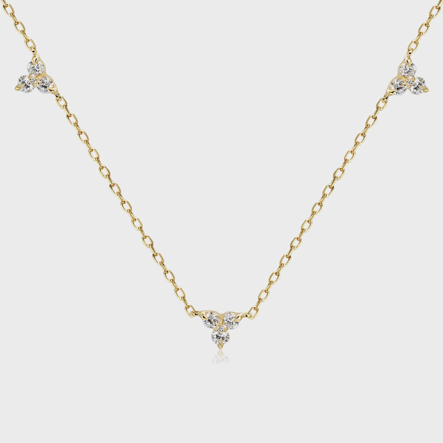 9ct Yellow Gold Trefoil Diamond Triple Diamond Necklace