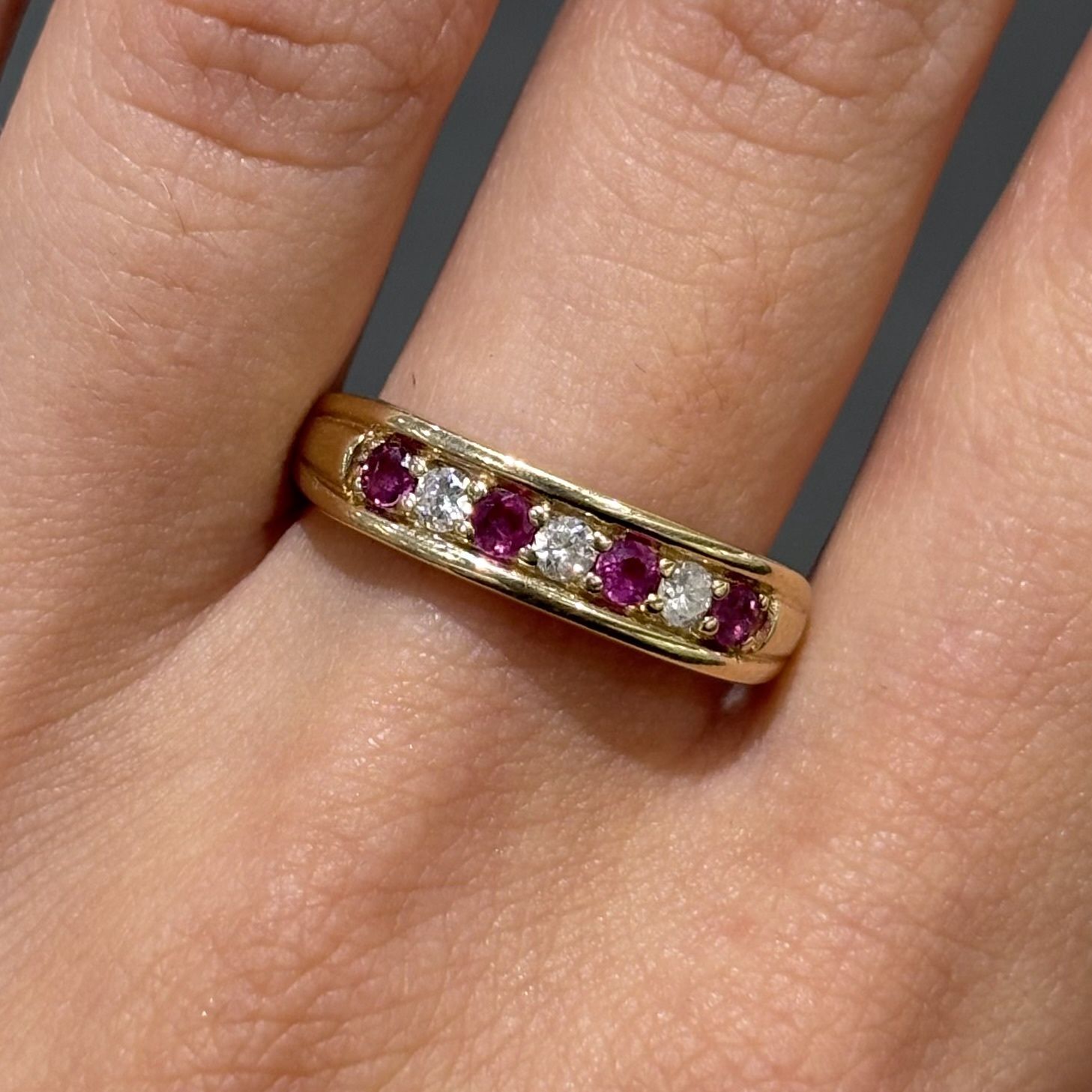 Pre-Owned 9ct Yellow Gold 0.20ct Ruby &amp; 0.12ct Diamond 1/2 ET Ring