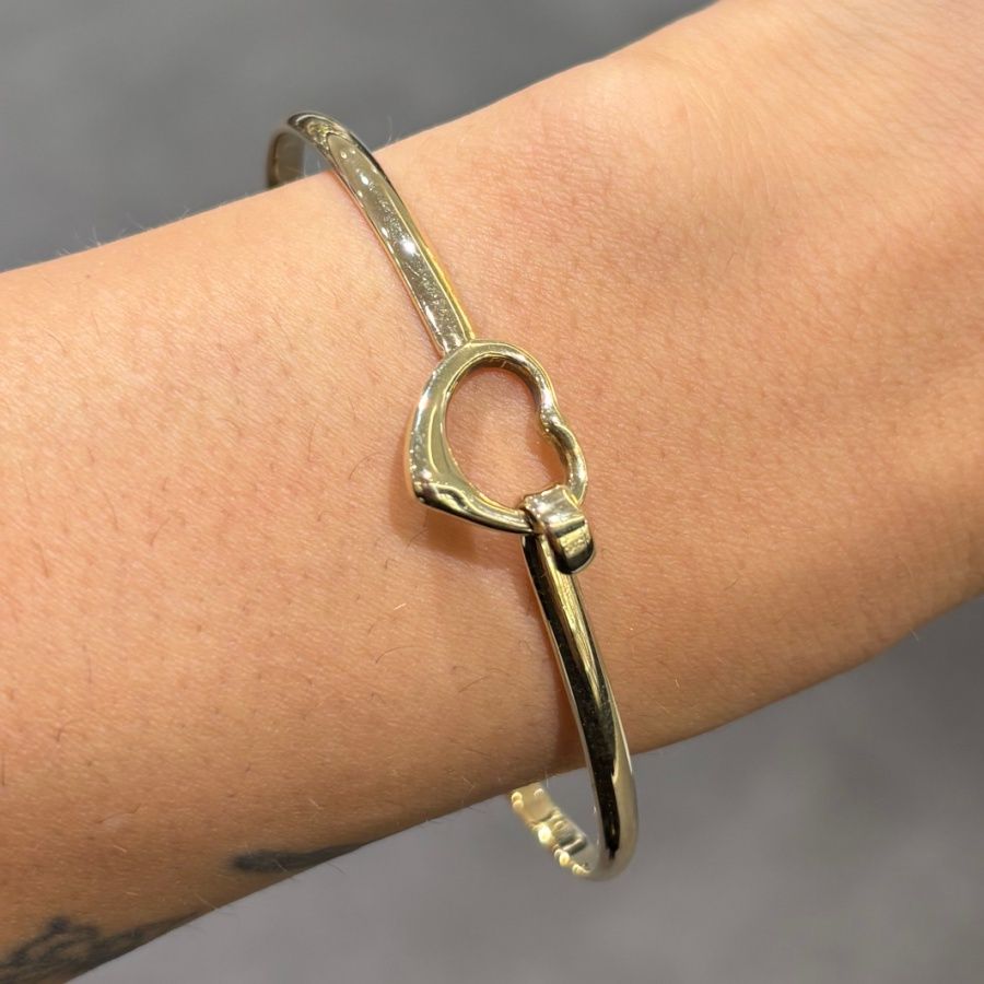 Pre-Owned 9ct Yellow Gold Heart Bangle 9.6g