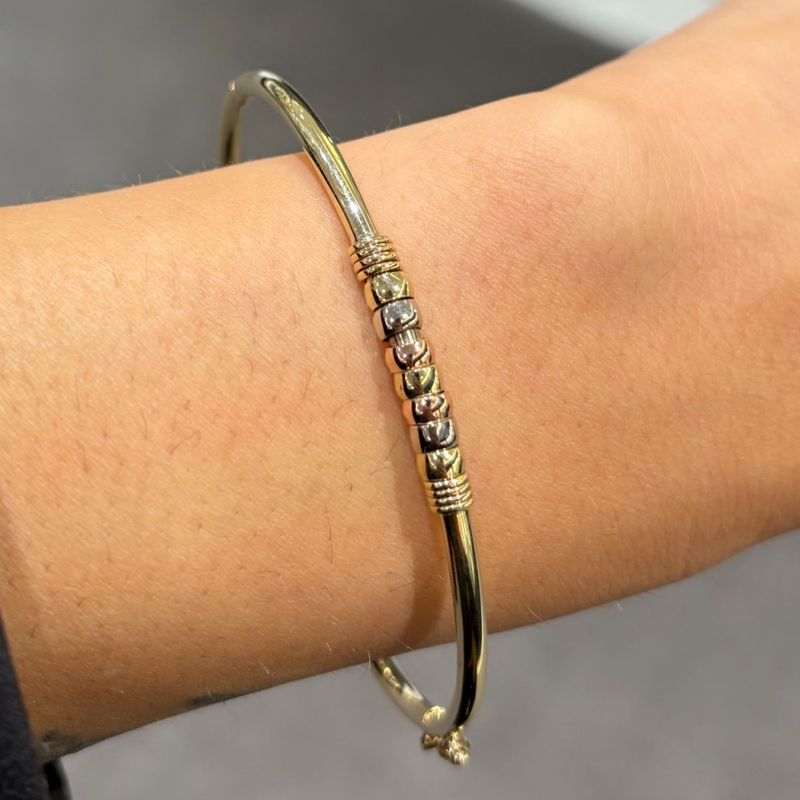 Pre-Owned 9ct Yellow Gold Tri-Colour Link Bangle