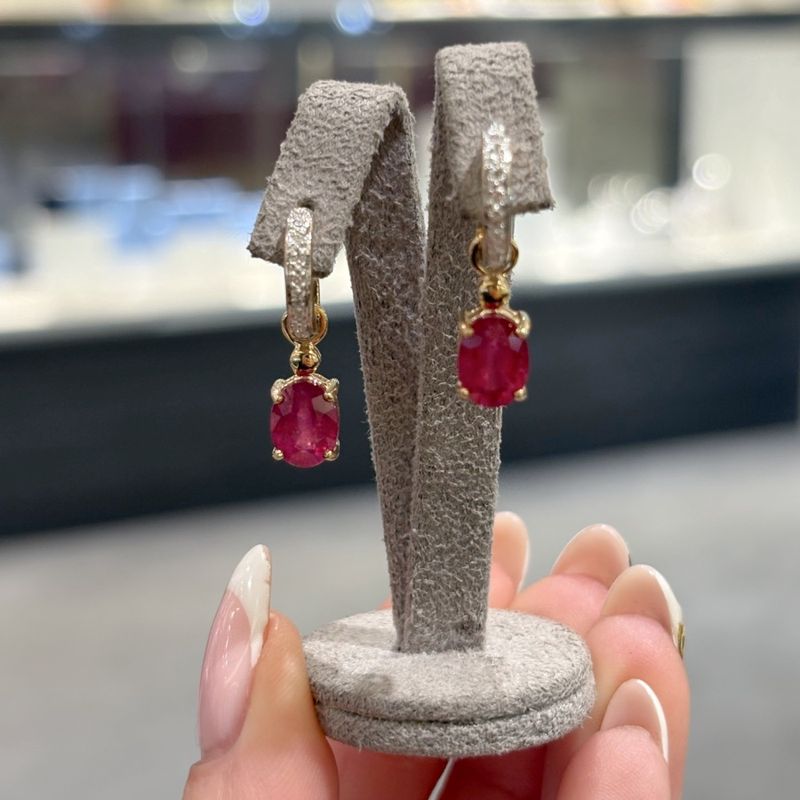 Pre-Owned 9ct Yellow Gold 3.10ct Ruby &amp; 0.15ct Diamond Earrings