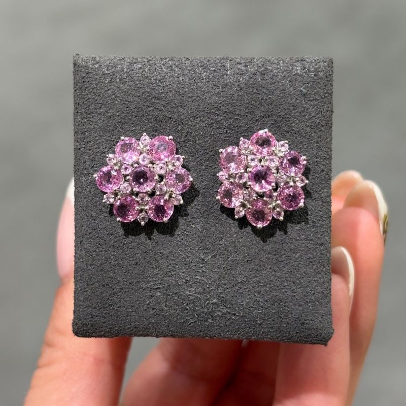 Pre-Owned 14ct White Gold 4.45ct Pink Sapphire Cluster Earrings