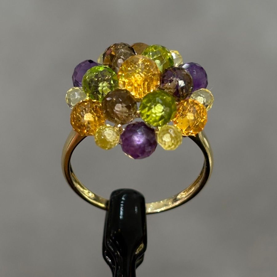Pre-Owned 9ct Yellow Gold Citrene, Amethyst, Peridot, Smokey Quartz Faceted Cocktail Ring