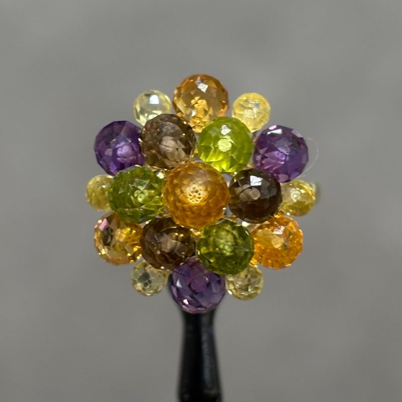 Pre-Owned 9ct Yellow Gold Citrene, Amethyst, Peridot, Smokey Quartz Faceted Cocktail Ring