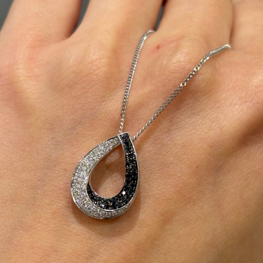 Pre-Owned 14ct White Gold 0.35ct White &amp; Black Diamond Pear Pendant