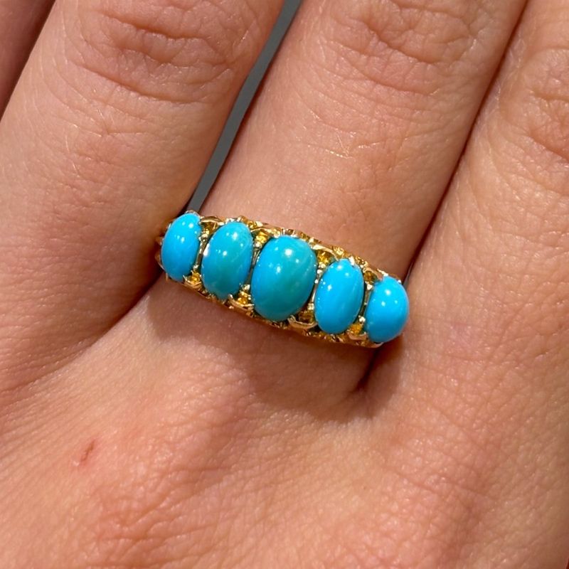 Pre-Owned Antique 18ct Yellow Gold Turquoise Ring Circa 1911