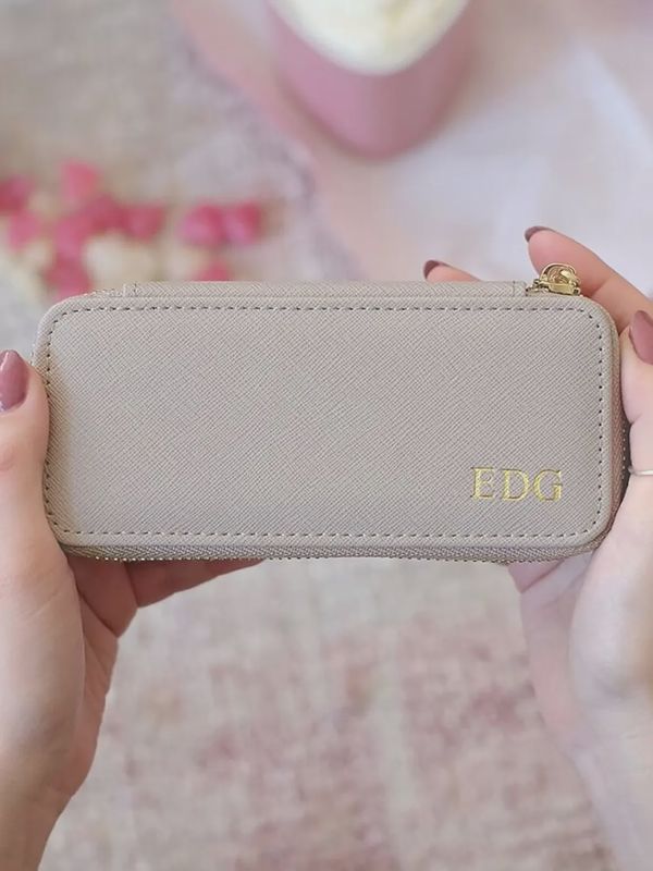 Zipped Taupe Travel Jewellery Box Mid Size