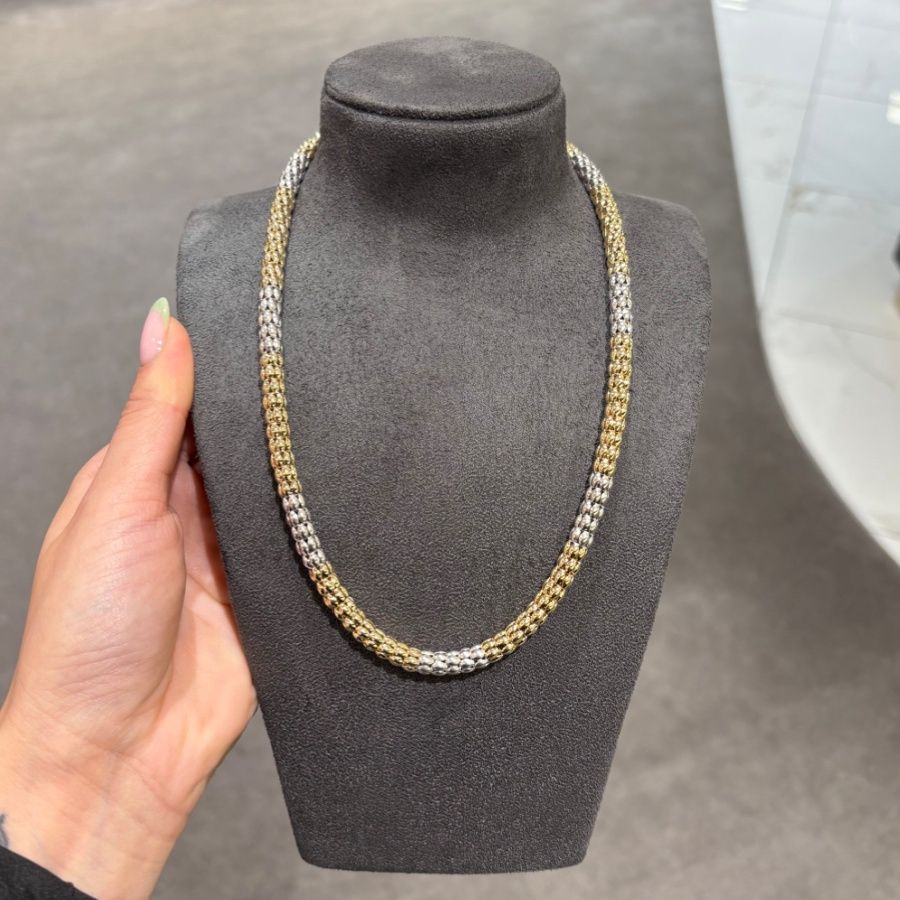 Pre-Owned 14ct White &amp; Yellow Popcorn Collerete with Sapphires