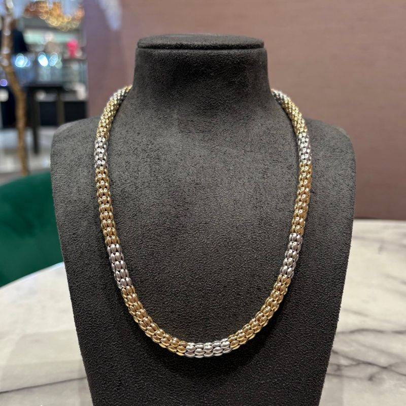 Pre-Owned 14ct White &amp; Yellow Popcorn Collerete with Sapphires