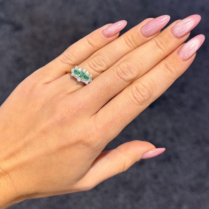 Pre-Owned 18ct Yellow Gold 0.60ct Emerald & 0.38ct Diamond Ring