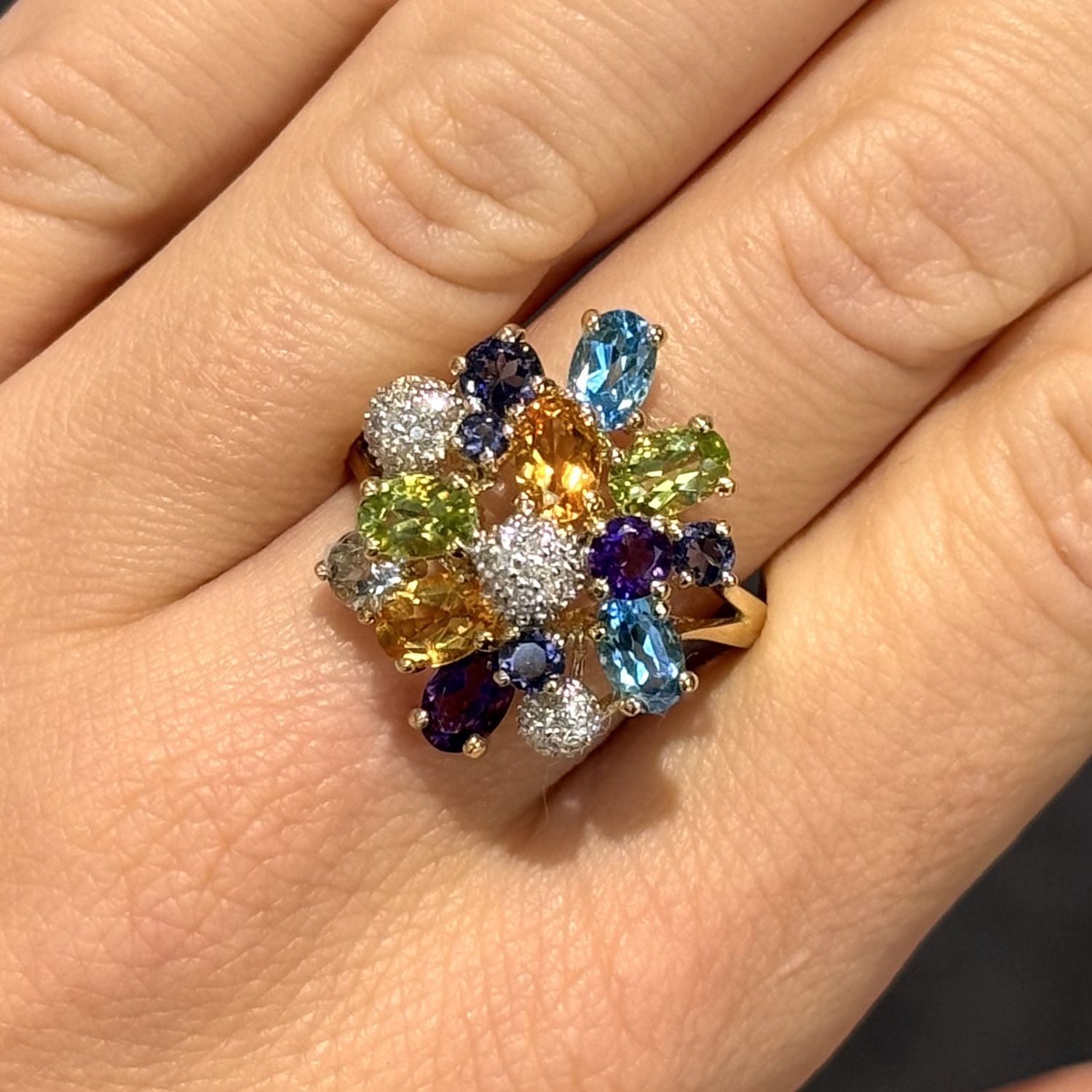 Pre-Owned 9ct Yellow Gold Topa, Peridot, Amethyst, Citrene, Tanzanite, Aquamarine &amp; Diamond Ring