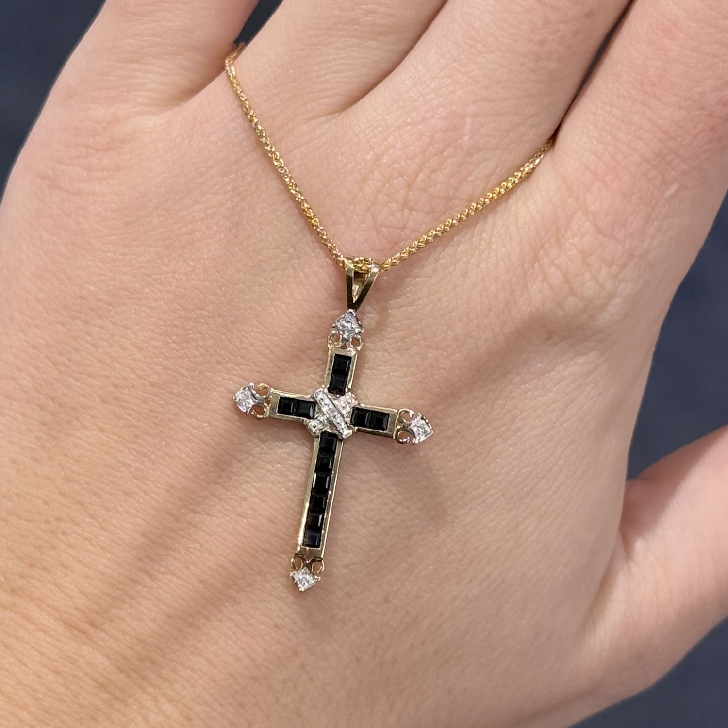 Pre-Owned 9ct Yellow Gold Sapphire & Diamond Cross Pre-Owned 9ct Yellow Gold Sapphire & Diamond Cross