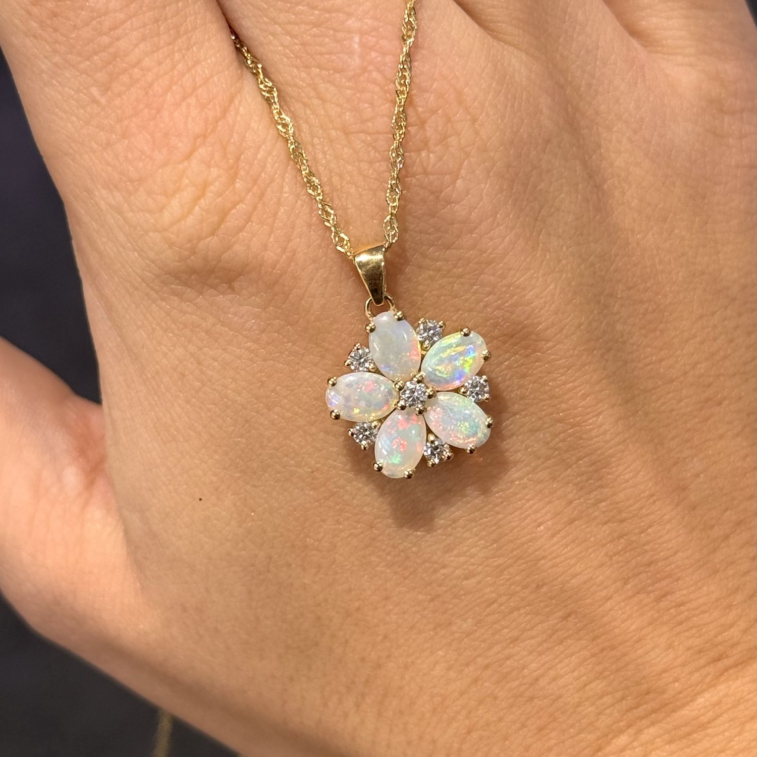 Pre-Owned 18ct Yellow Gold 1.40ct Opal &amp; 0 0.18ct Diamond Pendant