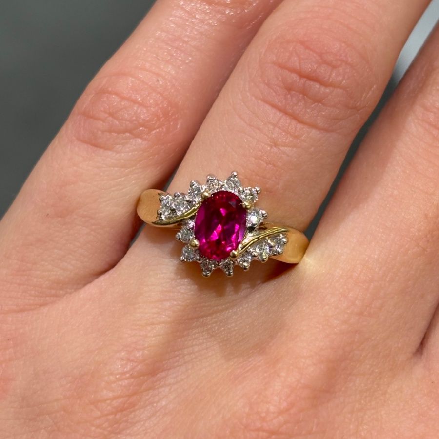 Pre-Owned 18ct Yellow Gold 1.00ct Created Ruby &amp; 0.23ct Diamond Ring