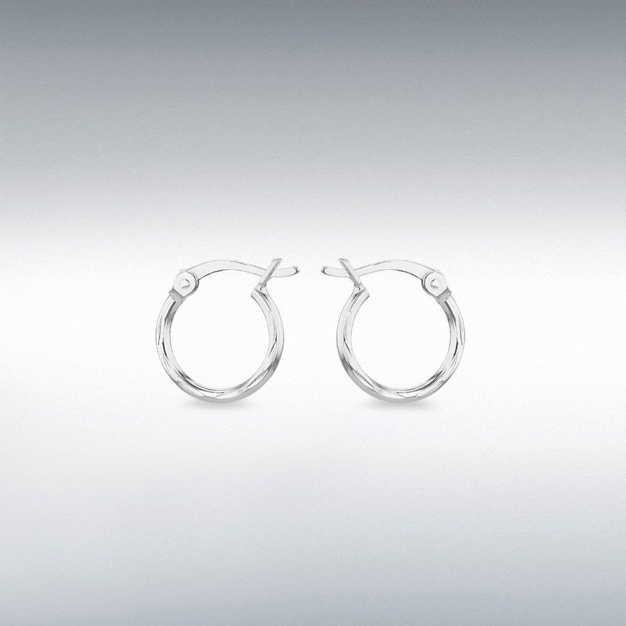 Sterling Silver 12mm Diamond Cut Creole Earring