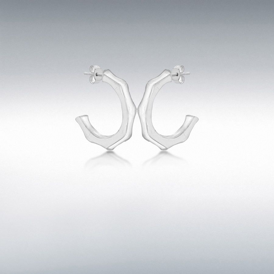 Sterling Silver 24.5mm x 27.5mm Bamboo Half Hoop Drop Earrings
