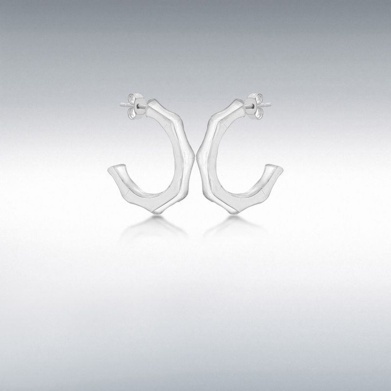 Sterling Silver 24.5mm x 27.5mm Bamboo Half Hoop Drop Earrings