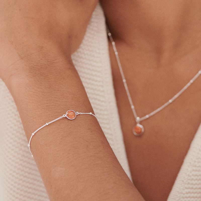Silver Red Coral Healing Stone Bobble Bracelet