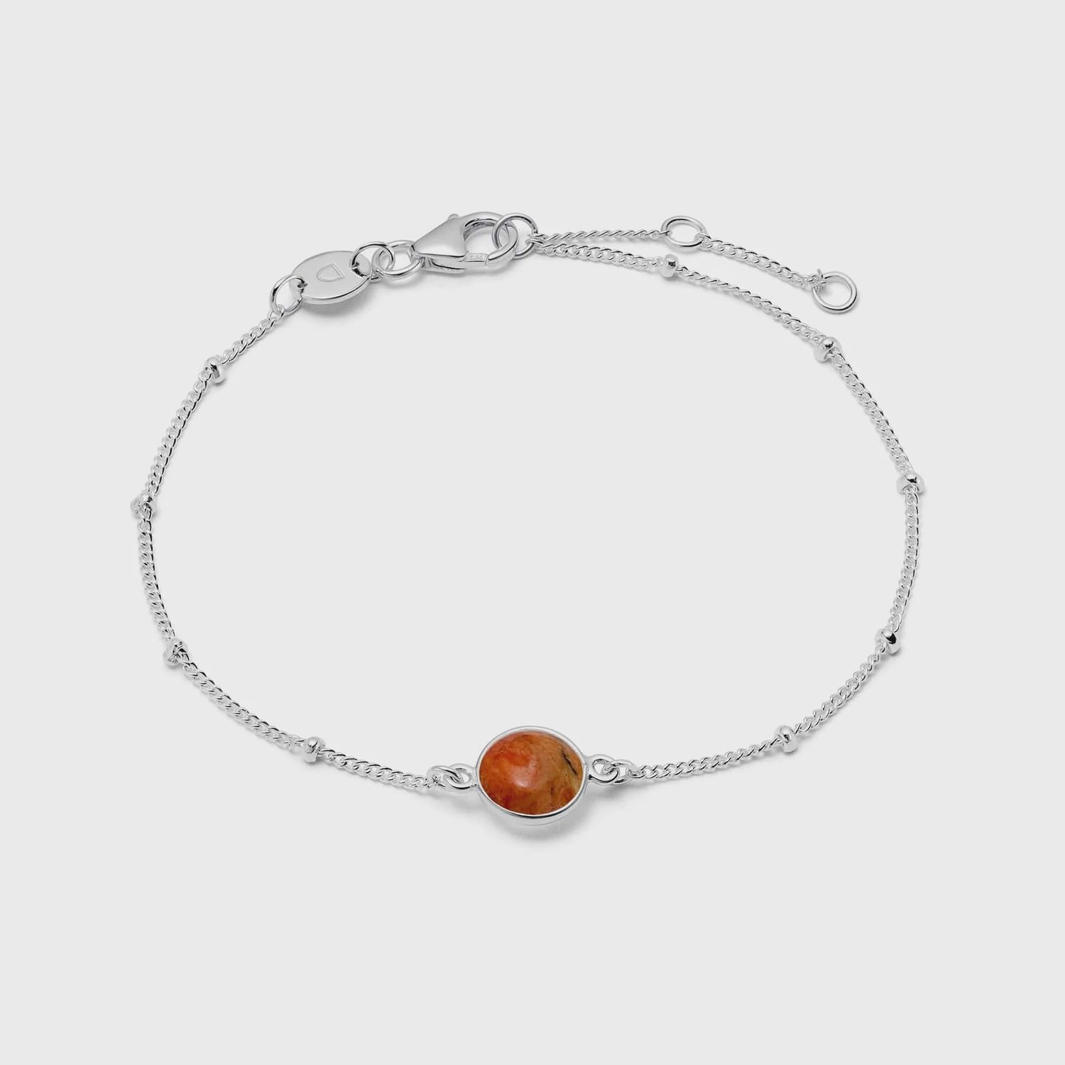 Silver Red Coral Healing Stone Bobble Bracelet