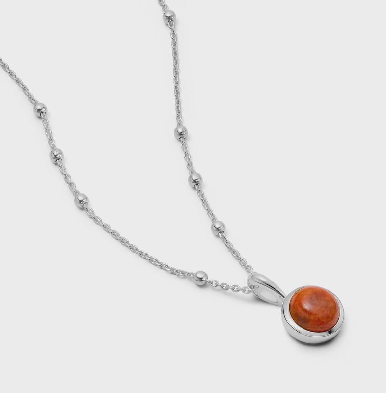 Silver Red Coral Healing Stone Necklace