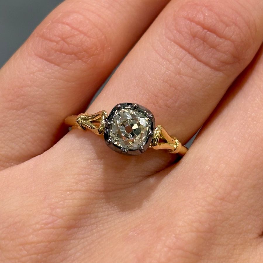 18ct Yellow Gold 0.89ct Old Cushion Cut Diamond Georgian Style Loop Solitaire Ring 18ct Yellow Gold 0.89ct Old Cushion Cut Diamond Georgian Style Loop Solitaire Ring