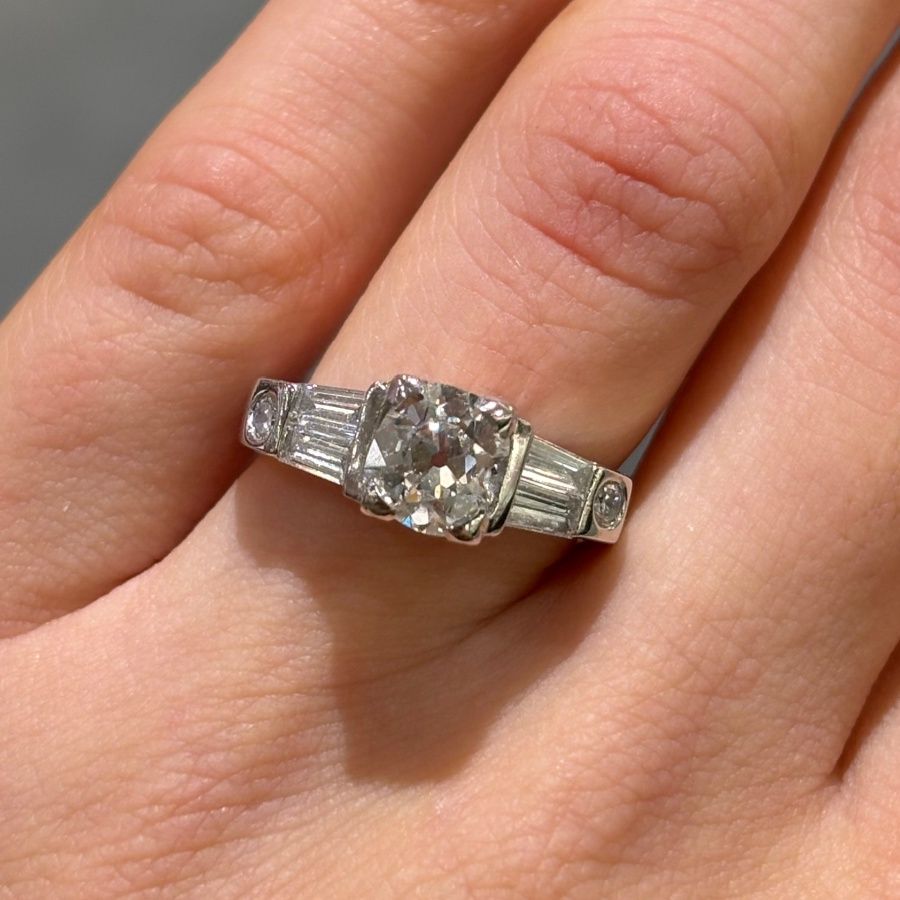 Pre-Owned Platinum 2.20ct Total Old European Cut Centre Stone Ring