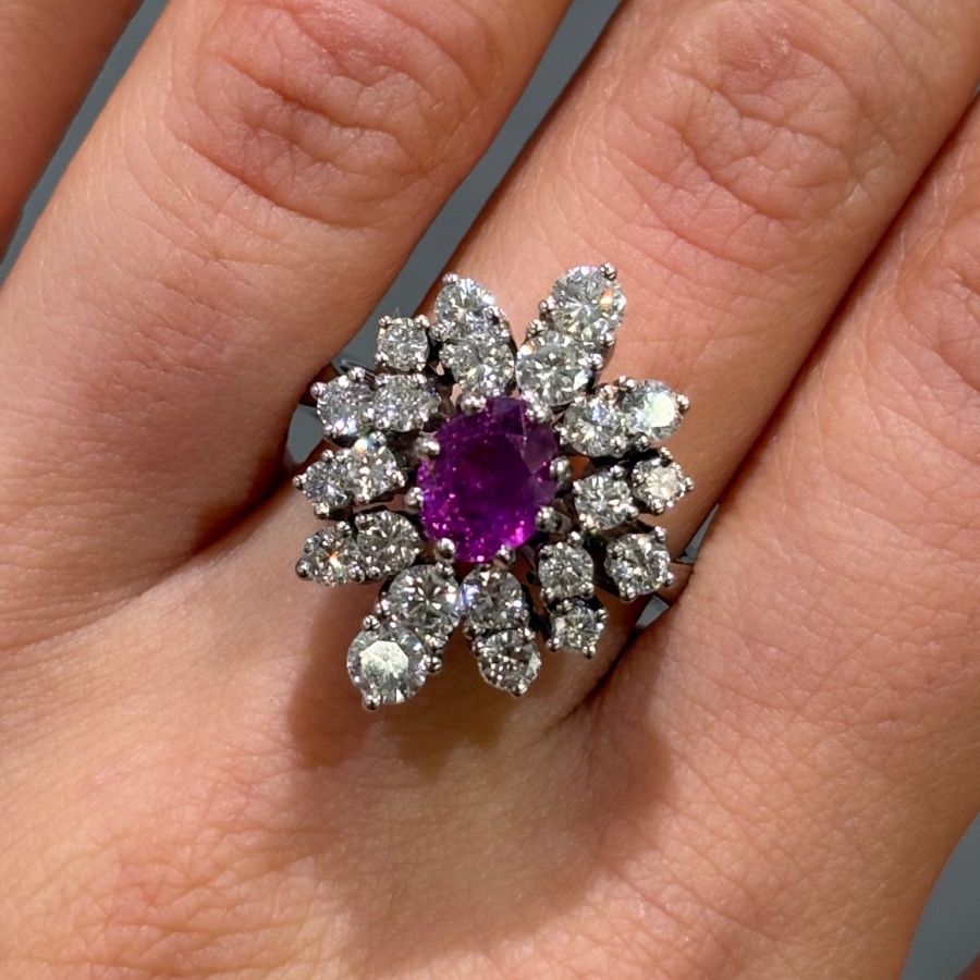 Pre-Owned 14ct White Gold 1.24ct Pink Sapphire &amp; 1.50ct Diamond Ring