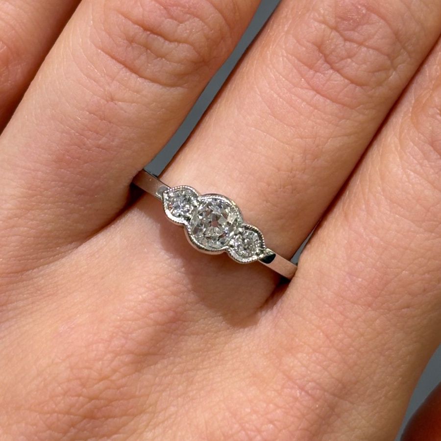 Pre-Owned Platinum 0.65ct Old Mine Cut Trilogy Ring Pre-Owned Platinum 0.65ct Old Mine Cut Trilogy Ring