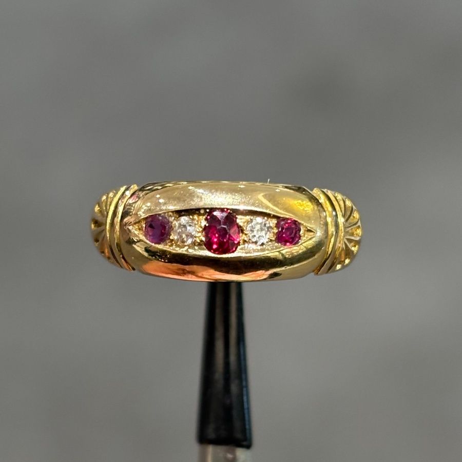 Pre-Owned Victorian 18ct Yellow Gold Ruby & Diamond Gypsy Ring Circa 1896 Pre-Owned Victorian 18ct Yellow Gold Ruby & Diamond Gypsy Ring Circa 1896