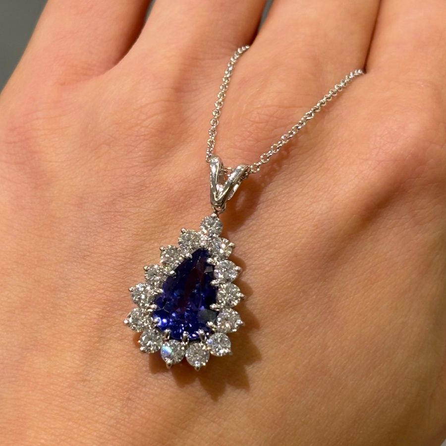 Pre-Owned 18ct White Gold 3.82ct Pear Tanzanite &amp; 1.48ct Diamond Pendant