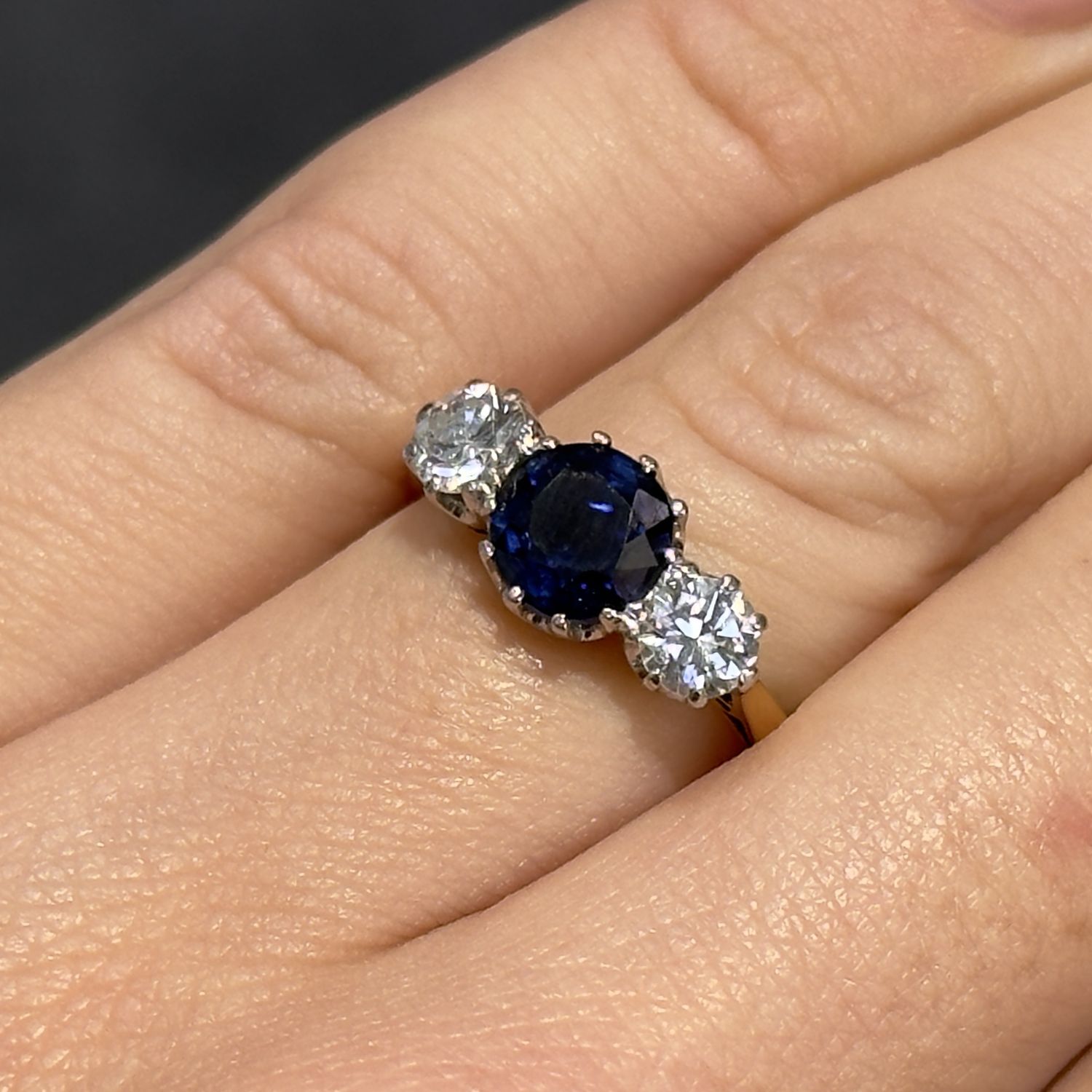 Pre-Owned Vintage 18ct Yellow Gold 1.30ct Round Sapphire &amp; 0.66ct Diamond Ring