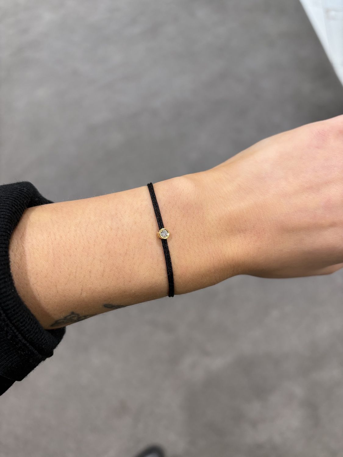 Love Lab 0.10ct Round Brilliant Cut Lab-Grown Diamond Black Nylon Cord Bracelet - Gold Setting