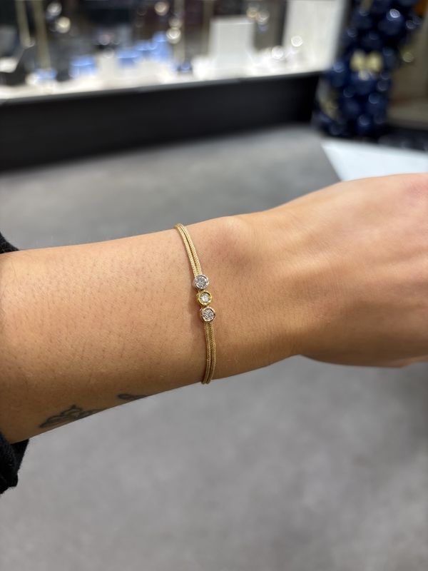 Love Lab Triple 0.10ct Round Brilliant Cut Lab-Grown Diamond Gold-Nylon Cord Bracelet - Tricolour Setting Love Lab Triple 0.10ct Round Brilliant Cut Lab-Grown Diamond Gold-Nylon Cord Bracelet - Tricolour Setting