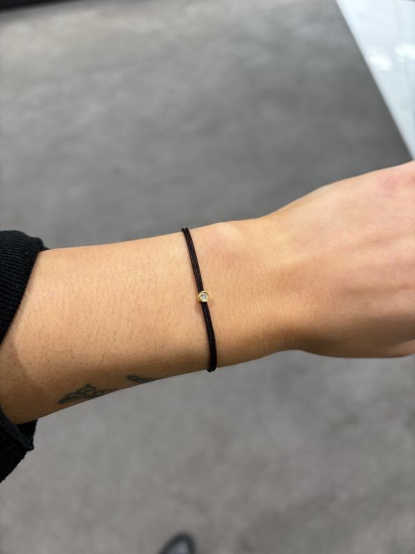 Love Lab 0.05ct Round Brilliant Cut Lab-Grown Diamond Brown Nylon Cord Bracelet - Gold Setting Love Lab 0.05ct Round Brilliant Cut Lab-Grown Diamond Brown Nylon Cord Bracelet - Gold Setting