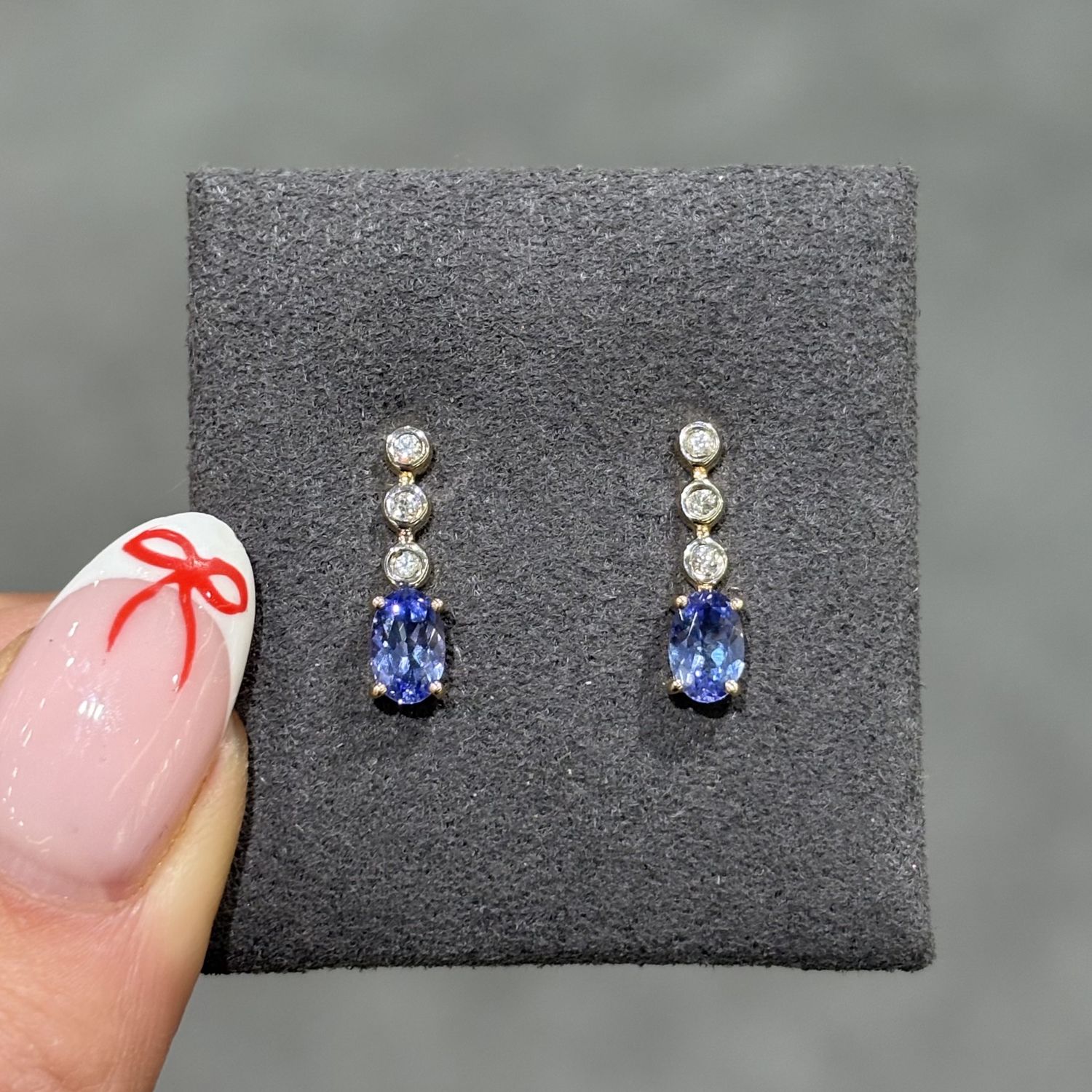 Pre-Owned 9ct Yellow Gold 0.70ct Tanzanite &amp; Diamond Set Drop Earrings